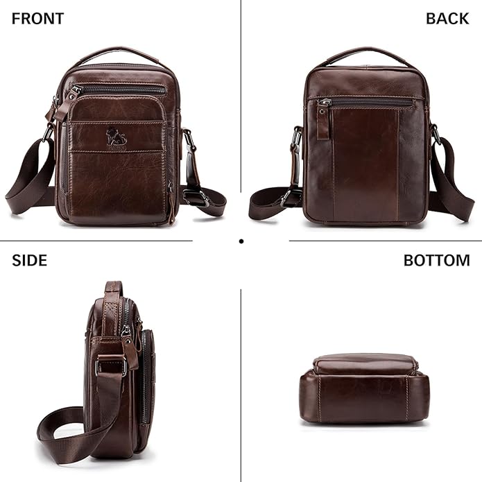 BAIGIO Genuine Leather Small Messenger Bag for Men Shoulder Bag for Ipad Crossbody Bag Men Handbag Satchel Travel Business