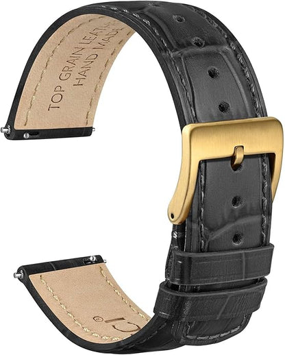 WOCCI Watch Bands, Top Grain Leather, Embossed Alligator Grain, Quick Release, Band Width 18mm 20mm 22mm