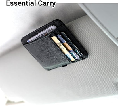 Yuoyar Magnetic Card Holder for Vehicle - Minimalist Leather RFID Blocking Credit Card Holder - Travel Wallets for Car Visor Organizer (Black)