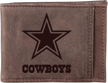 Team Sports America NFL Dallas Cowboys Front Pocket Slim Wallet for Men | Minimalist Leather RFID Blocking Bifold Card Holder with Money Clip | Officially Licensed Stamped Logo