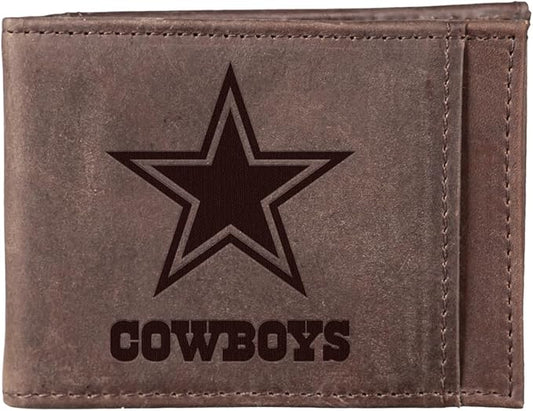 Team Sports America NFL Dallas Cowboys Front Pocket Slim Wallet for Men | Minimalist Leather RFID Blocking Bifold Card Holder with Money Clip | Officially Licensed Stamped Logo