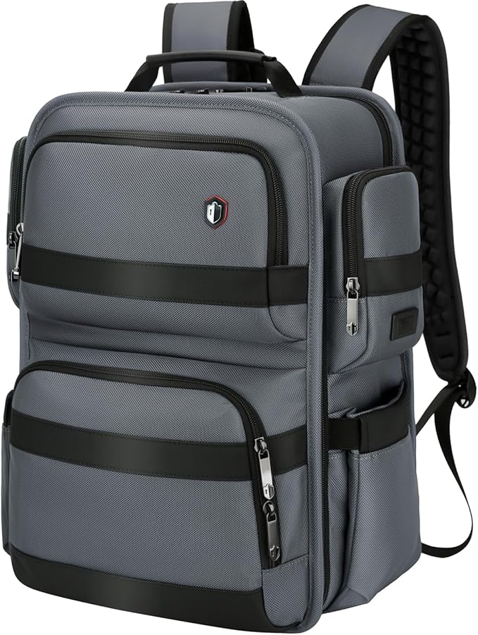 Work Laptop Backpack for Men 17in, USB-C Port Carry On Backpack with Patented Adjustable Width Straps, TSA Dual Laptop Compartments Backpack Travel, Waterproof Business Backpack for Professional, Grey