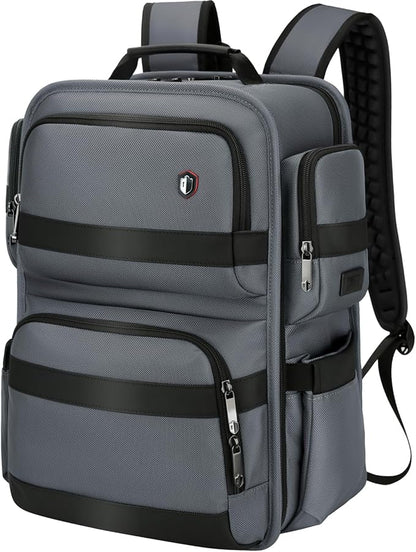 Work Laptop Backpack for Men 17in, USB-C Port Carry On Backpack with Patented Adjustable Width Straps, TSA Dual Laptop Compartments Backpack Travel, Waterproof Business Backpack for Professional, Grey