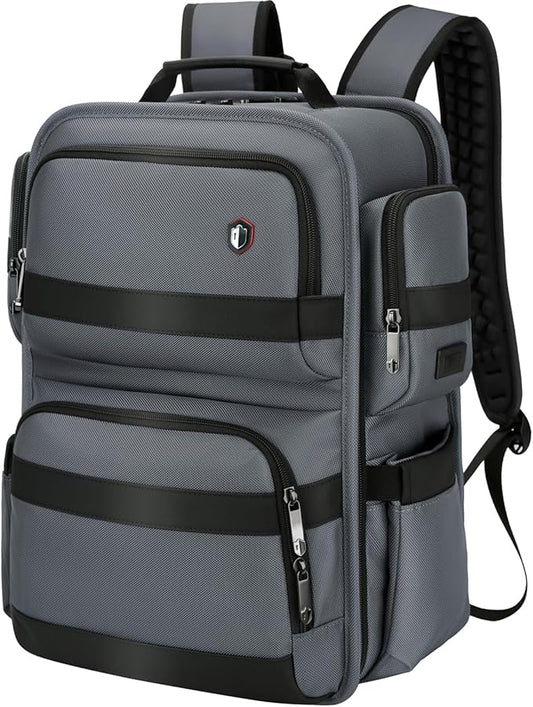 Work Laptop Backpack for Men 17in, USB-C Port Carry On Backpack with Patented Adjustable Width Straps, TSA Dual Laptop Compartments Backpack Travel, Waterproof Business Backpack for Professional, Grey