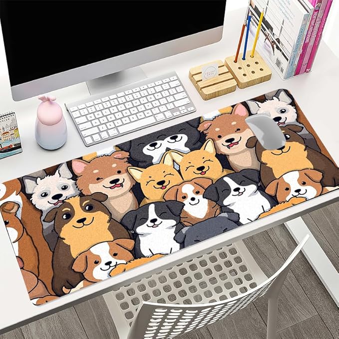 Positively Adorable Dog Desk Mat - （27.56 * 13.78in） Desk Pad, Large Non-Slip PU Leather Pad for Aesthetic Home Office & Gaming,A Gift for Dog Lovers
