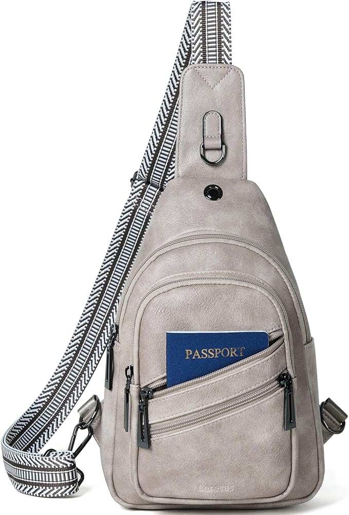 Leresas 7L Crossboydy Sling Bag for Women Vegan Leather Crossbody Purse Fanny Pack Chest Bag for Travel,Light Grey