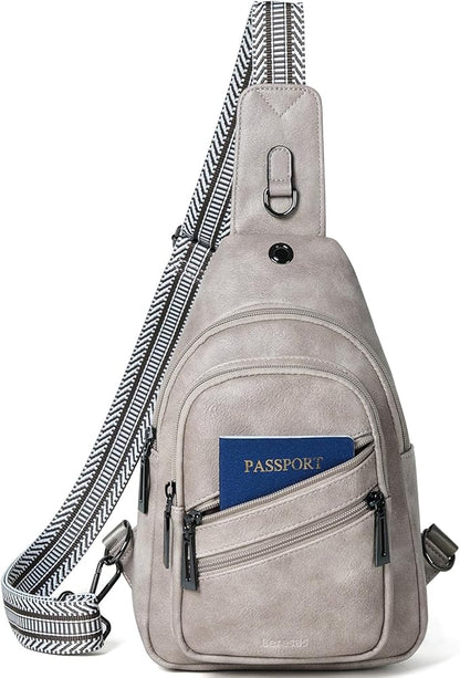 Leresas 7L Crossboydy Sling Bag for Women Vegan Leather Crossbody Purse Fanny Pack Chest Bag for Travel,Light Grey