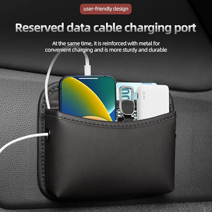 Car Seat Side Pocket Organizer - PU Leather Auto Door Console Mini Storage Bag for Keys, Phone, Sunglasses, Registration, and Documents (Dark Brown)