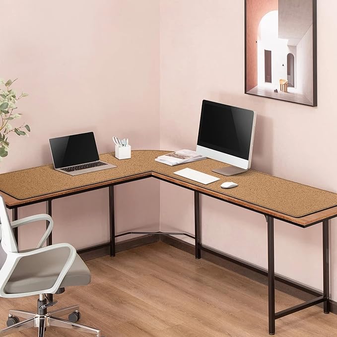 MAIDERN (51” + 51”) x 15.7” L Shaped Corner Desk Mat, Cork & Leather Reversible Desk Pad for Gaming Computer Office Home (Black) …
