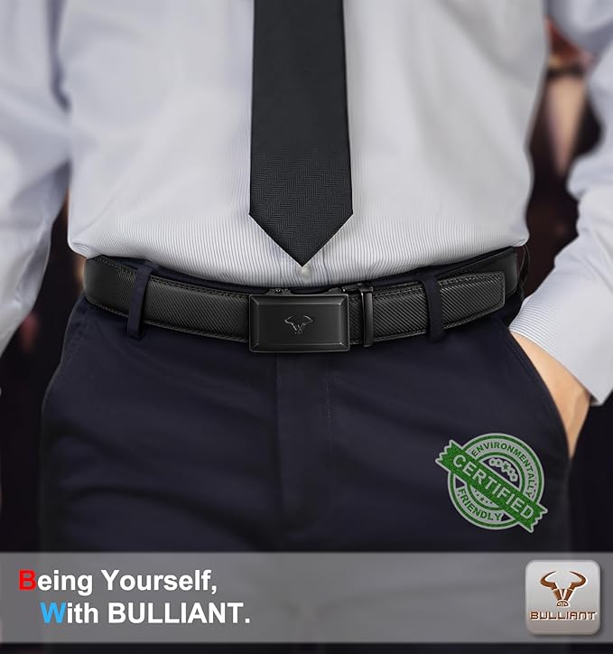BULLIANT Men Belt,Ratchet Leather Belt Click Adjustable for Men Jeans Dress Casual 1 3/8-Cut to Fit