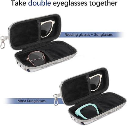 Double Eyeglasses Case Hard Shell Dual Sunglasses Organizer with Zipper Closure Travel Eyewear Storage for Vehicle