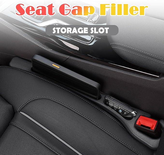 2PCS Car Seat Gapster, Car Seat Gap Filler for Filling Gaps Between Consoles, No Drop Seat Guard with Storage Slot, Black