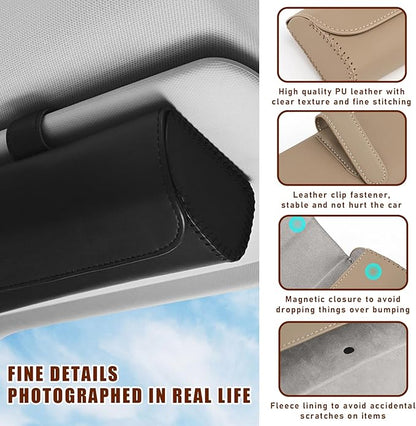 Augeny Sunglasses Holder for Car Sun Visor, Leather Auto Eyeglasses Storage Case with Hidden Magnetic Closure, Protective Glasses Organizer Box, Vehicle Visor Accessories for Woman Man (Black)