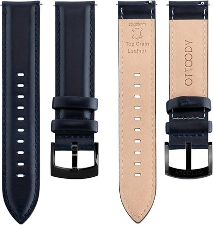 OTTOODY Leather Watch Bands Quick Release, Elegant Top Grain Leather Watch Straps for Men & Women, Choice of Color & Width - 18mm, 19mm, 20mm, 21mm or 22mm Wristbands Bracelet for Watch & Smartwatch