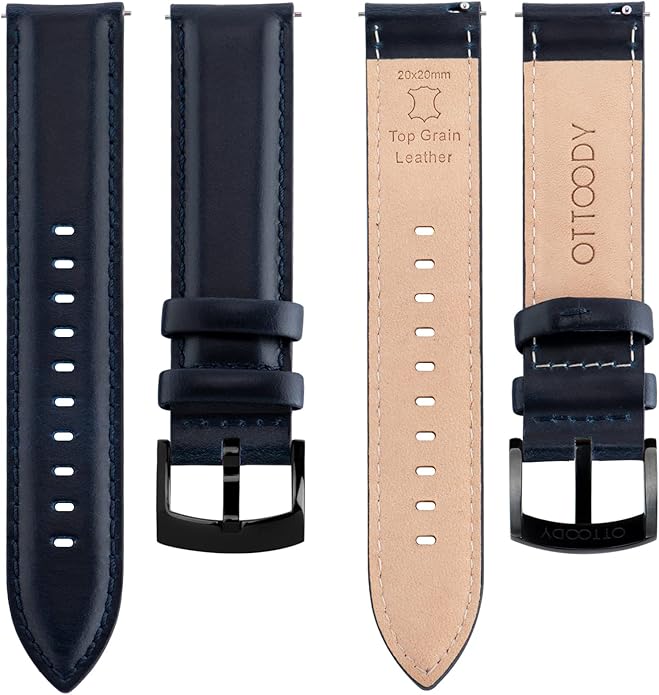 OTTOODY Leather Watch Bands Quick Release, Elegant Top Grain Leather Watch Straps for Men & Women, Choice of Color & Width - 18mm, 19mm, 20mm, 21mm or 22mm Wristbands Bracelet for Watch & Smartwatch