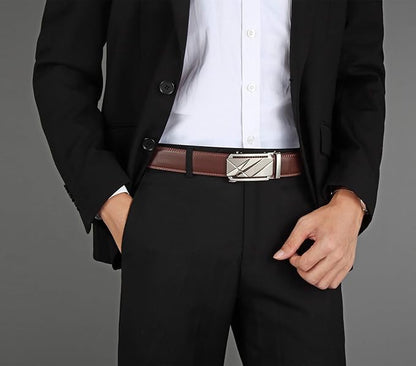Lingli Men's Belt,Ratchet Dress Belt with Automatic Buckle Brown/Black-Trim to Fit-35mm wide