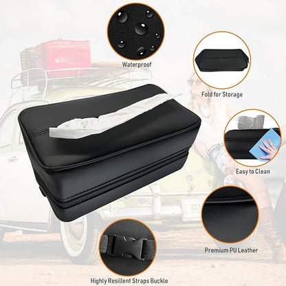Witaxima Large Car Tissue Holder for 120 Standard Tissues, Premium PU Leather Tissue Holder in Car Backseat Rectangular, Napkin Holder for Car Fits for Kleenex Tissues Box Daily Use Black (2, Black)
