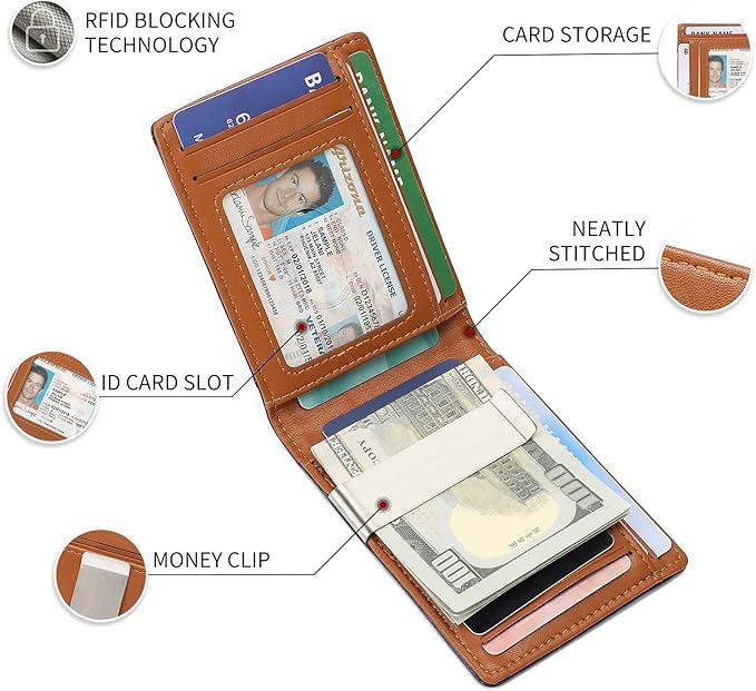 Money Clip Wallet for Men Slim Bifold Credit Card Holder Wallet Minimalist RFID Blocking Front Pocket Wallet