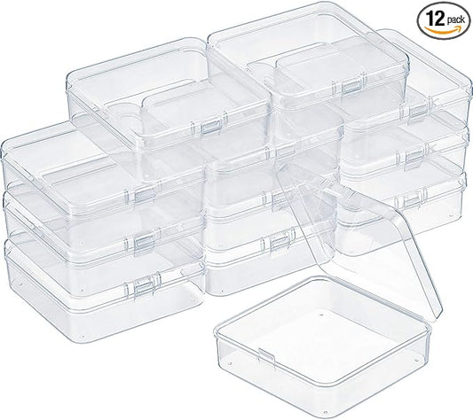 SATINIOR 12 Pack Bead Organizer Box Small Clear Plastic Beads Storage Containers Box with Hinged Lid for Bracelet Making DIY Jewelry Craft Nail (3.3 x 3.3 x 1.2 Inch)