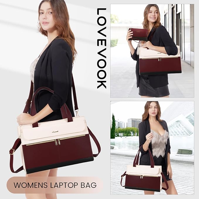 LOVEVOOK Laptop Tote - 15.6 Inch Professional Leather Computer Briefcase - Waterproof Shoulder Bag - Large Capacity Business Teacher Office Bag - Crossbody Purse