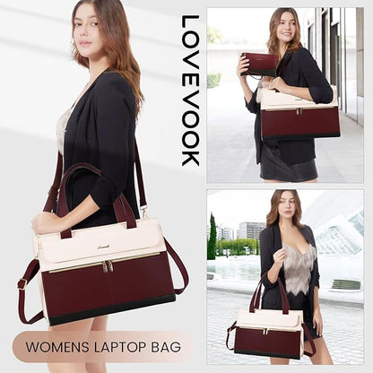 LOVEVOOK Laptop Tote - 15.6 Inch Professional Leather Computer Briefcase - Waterproof Shoulder Bag - Large Capacity Business Teacher Office Bag - Crossbody Purse