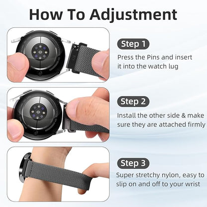 DaQin 3 Pack Nylon Watch Bands Compatible with 16mm 18mm 20mm 22mm Quick Release Watch Band, Adjustable Soft Stretchy Solo Loop Strap Elastic Braided Relacement Wristband for Men Women