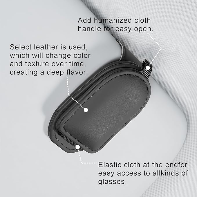 Sunglass Holder for Car Visor, Magnetic Leather Eyeglass Holder, Universal Car Sunglass Organizer Visor Accessories for SUV Truck Pickup, 2 Pack (Black)