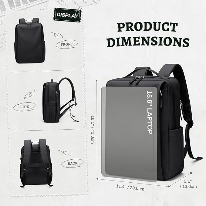 GOLF SUPAGS Imitation Leather Backpack for Women Men Multi-Functional Water-Resistant Casual Daypack for Work, Travel & College Fits 15.6 Inch Laptop (Black)