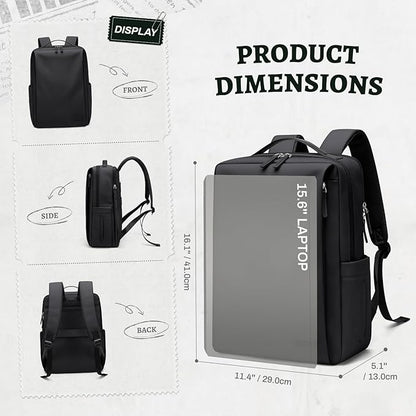 GOLF SUPAGS Imitation Leather Backpack for Women Men Multi-Functional Water-Resistant Casual Daypack for Work, Travel & College Fits 15.6 Inch Laptop (Black)