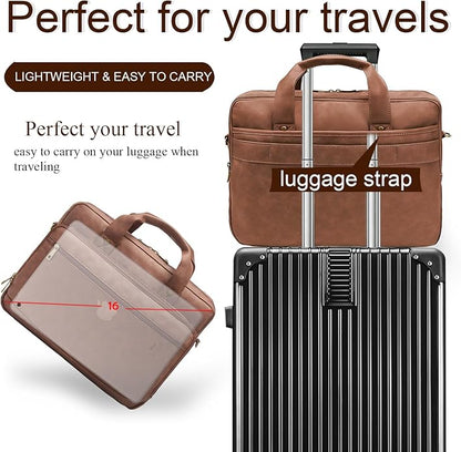 Briefcase for Men Leather Laptop Bag 16 Inch Messenger Bag Vintage Crossbody Laptop Computer Bag for Business,Work,Travel