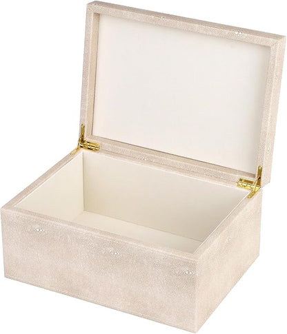 HofferRuffer Faux Leather Decorative Box, Large Wooden Structure Keepsake Box Accessory Organizer Jewelry Organizer with Hinged Lid, Storage Container for Home or Office (LightGrey Shagreen)