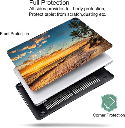 KEROM Compatible with MacBook Pro 13 inch Case 2022-2016 Release M2 M1 A2338 A2289 A2251 A2159 A1989 A1706, Plastic Hard Shell Case & Keyboard Cover, Has Logo Cutout, Beach Sunset
