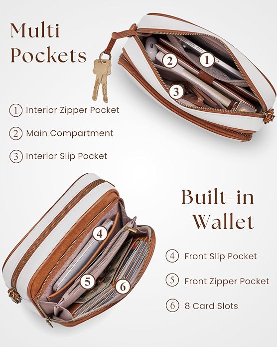 Crossbody Bags with Built-in Wallet, Anti-Theft Travel Purse with Card Slots, Trendy Vegan Shoulder Bag for Women Men