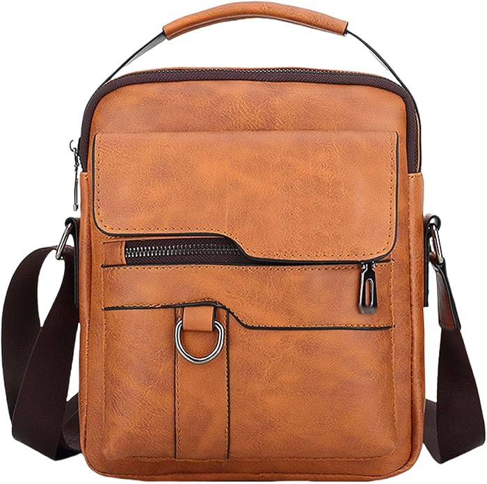 Men's Leather Crossbody Bag, Casual leather Bag for Men, Crossbody Bag Office Business,Handbag Purse Zipper