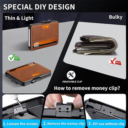 SEMORID Wallet for Men, Mens Wallet Minimalist Slim Wallet, RFID Blocking Smart Pop Up Wallet with Money Clip & ID Window, Metal Compact Wallet, Aluminum Credit Card Holder Wallet