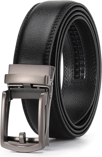 GAEKEAO Ratchet Belt for Men Genuine Leather 1 3/8" - Micro-Adjust Buckle Trim to Fit Dress Belt Casual to Formal Gift Boxed