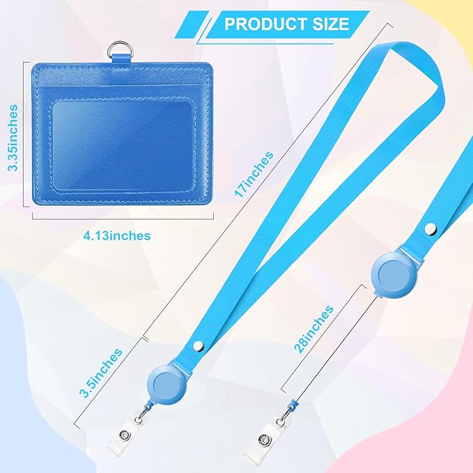 12 Pack ID Badge Holders with Retractable Lanyards Colorful Retractable Lanyards with Horizontal Leather ID Badges for Office, School, Travel