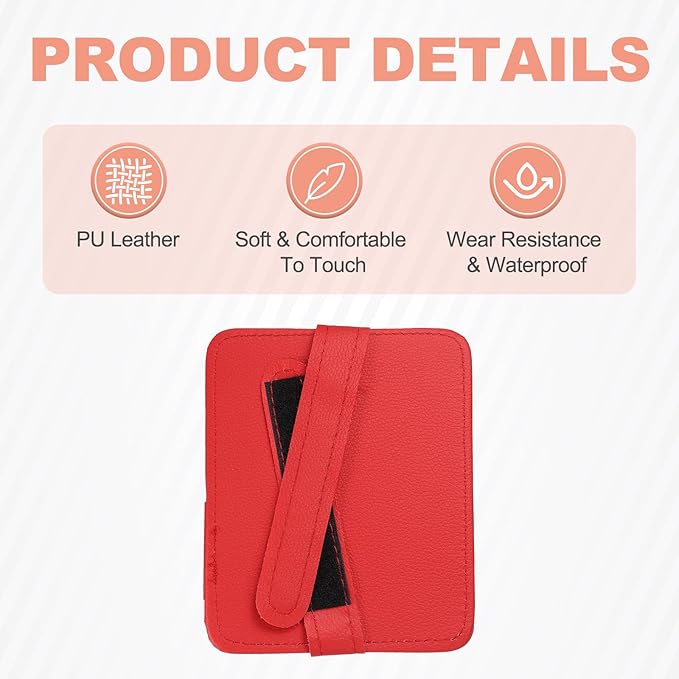 HARFINGTON Car Sun Visor Organizer 6.02" x 4.76" Leather Multi-Pocket Visor Card Sleeve Pocket Car Truck SUV Interior Storage Pouch for Driving License Credit Cards Bills Sunglasses, Red