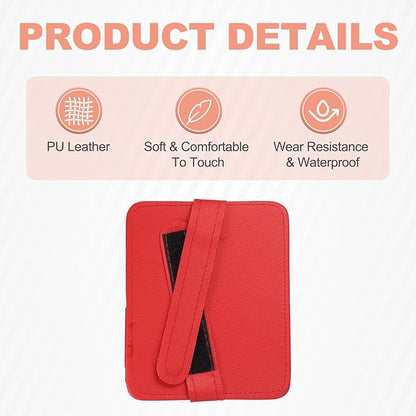 HARFINGTON Car Sun Visor Organizer 6.02" x 4.76" Leather Multi-Pocket Visor Card Sleeve Pocket Car Truck SUV Interior Storage Pouch for Driving License Credit Cards Bills Sunglasses, Red