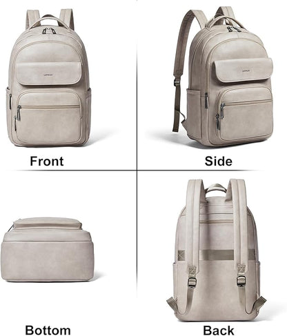 Leresas 37L Backpack Purse for Women Men Vegan Leather Teacher College Bag Daypack Work Business Back Pack Fashion Travel Back Pack Light Grey
