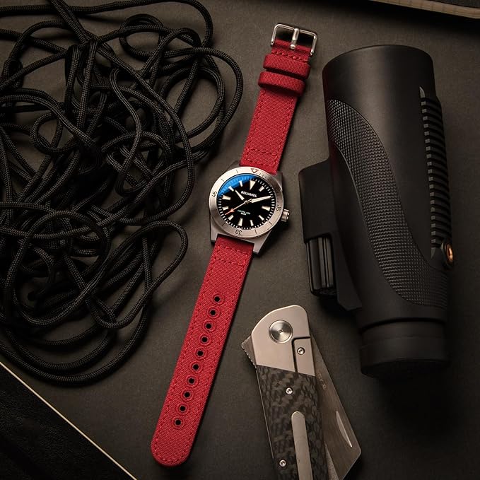 Archer Watch Straps - Canvas Quick Release Watch Bands (Carmine Red, 22mm)