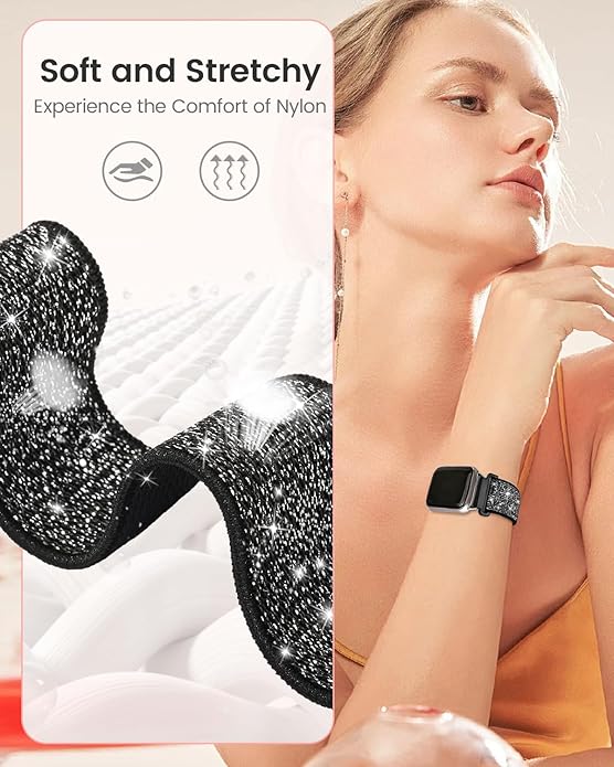 Sparkly Elastic Nylon Bands Compatible with Woneligo/Fitpolo Smart Watch IDW13, 22mm Stretchy Straps for TOOBUR IDW19/ENOMIR IDW19/MILOUZ IDW19/Gydom IDW19/Faweio IDW19/Hoowel IDW19/Amzhero IDW19/Tensky IDW19/WNH IDW19 Smart Watch Glitter Bands for Women