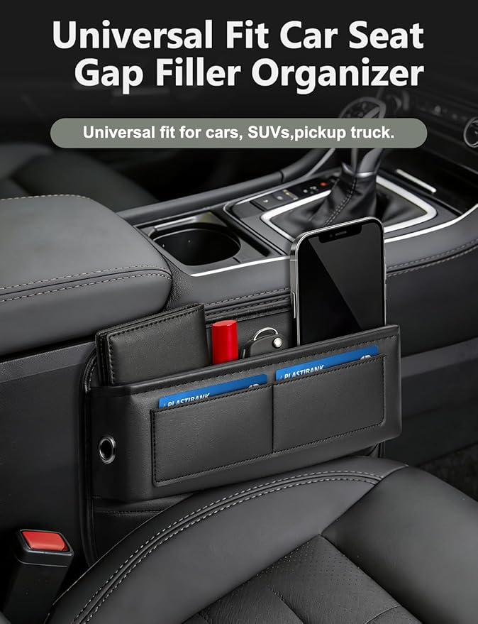 Universal Fit Car Gap Filler, Premium Leather Front Seat Gap Filler Organizer Center Console Seat Side Essentials Organizer with Card Slots, Easy Access to Phone, Sunglasses, Key for Car, SUV Truck