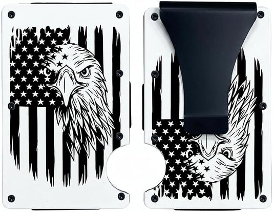 Flag Wallet for Men Minimalist Personalized Engraved Metal Wallet Slim Wallet Gifts for Soldiers Veteran Patriots (Flag 4)