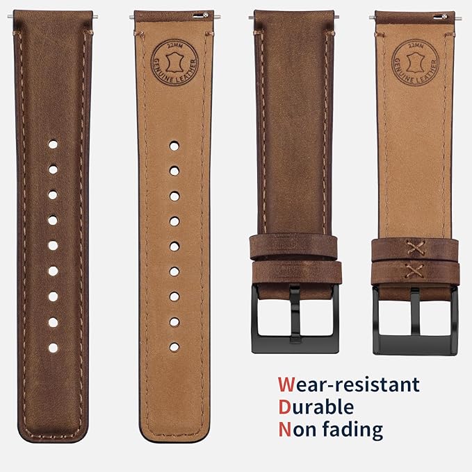 Fullmosa Watch Bands,18mm 19mm 20mm 21mm 22mm 24mm 26mm Quick Release Leather Watch Band Strap - Burnished Leather Watch Band Vintage Wristband