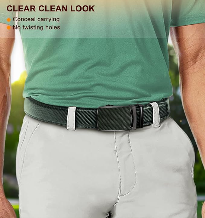 KEMISANT Belt Men, Sliding Ratchet Belt Genuine Leather For Gift Mens Dress Pants Oxfords,Size Adjustable