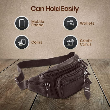 Fanny Pack Waist Bag Multifunction Genuine Leather Hip Bum Bag Travel Pouch for Men and Women- Multiple Pockets & Sturdy Zippers Ideal for Hiking Running And Cycling