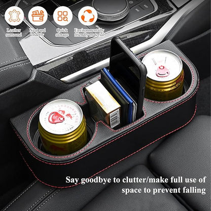 DXNQ Car Cup Holder Gap Filler Organizer, Multifunctional Auto Front Console Gap Filler with Cup Holder, Leather Extra Cup Holder Storage Box for Car Truck SUV, Car Accessories (Gray)