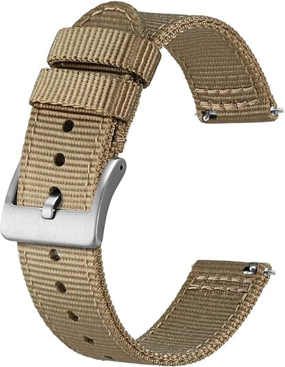 BISONSTRAP Men’s Nylon Watch Bands, Two-Piece Military Watch Straps, Quick Release, Brushed Buckle, Band Width 18mm 19mm 20mm 22mm