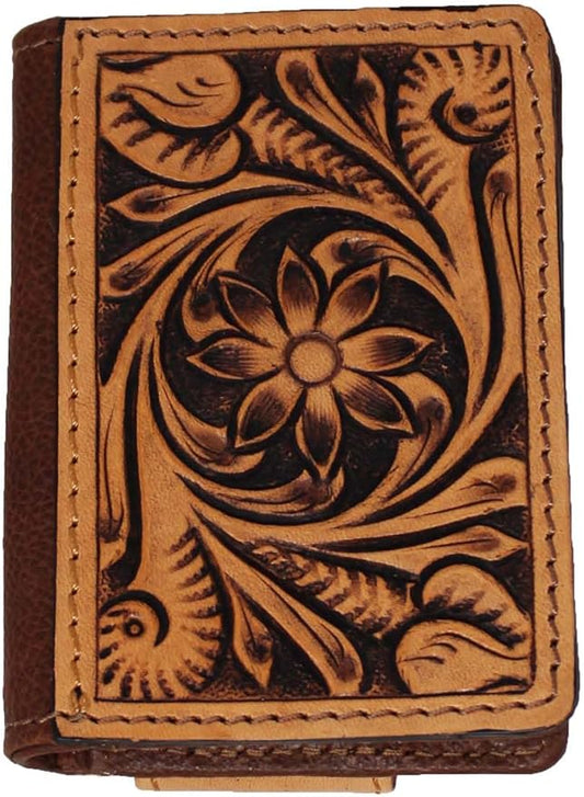 CHALLENGER Men's Western Antique Floral Tooled Magnetic Money Clip Minimalist Wallet 18RTW78M